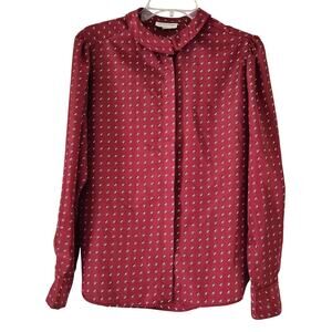 Vintage Evan-Picone Secretary Blouse Burgundy Abstract Geo Silk Style Top
